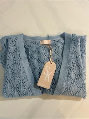 Sweet Kizz Sky Blue Lace Knit Open Cardigan